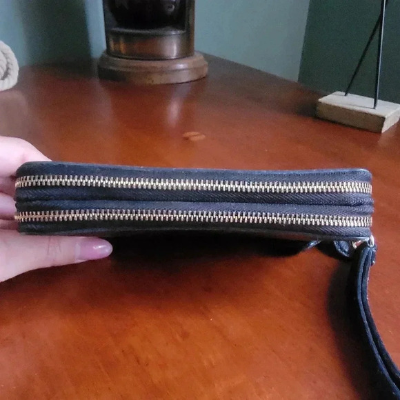 Coach F53937 Double Zip Wallet Signature Coated Canvas Black Brown - Picture 4 of 16